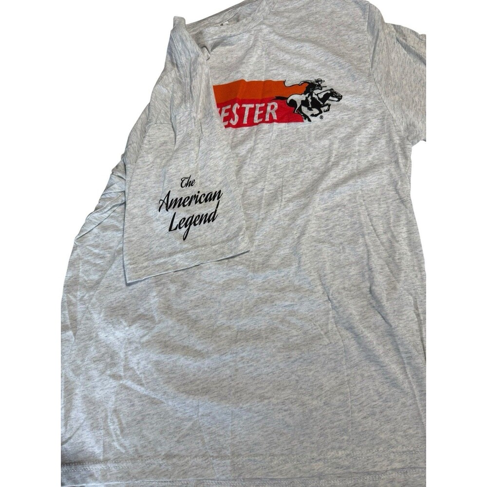 Winchester T Shirt Womens Medium Gray Stripe Logo Vintage Style Graphic Print - Picture 4 of 5